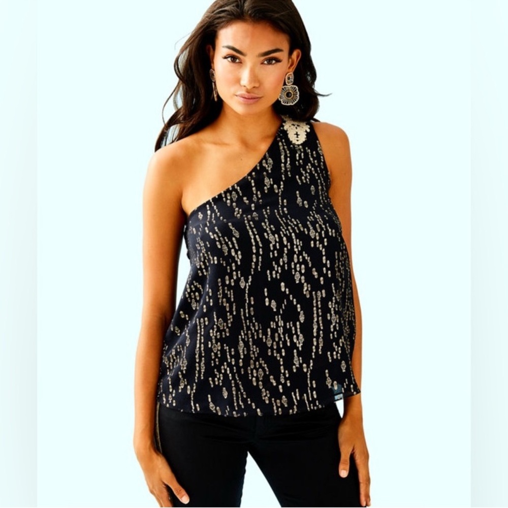 Lilly Pulitzer Elegant Black and Gold Women's One-Shoulder Top 4